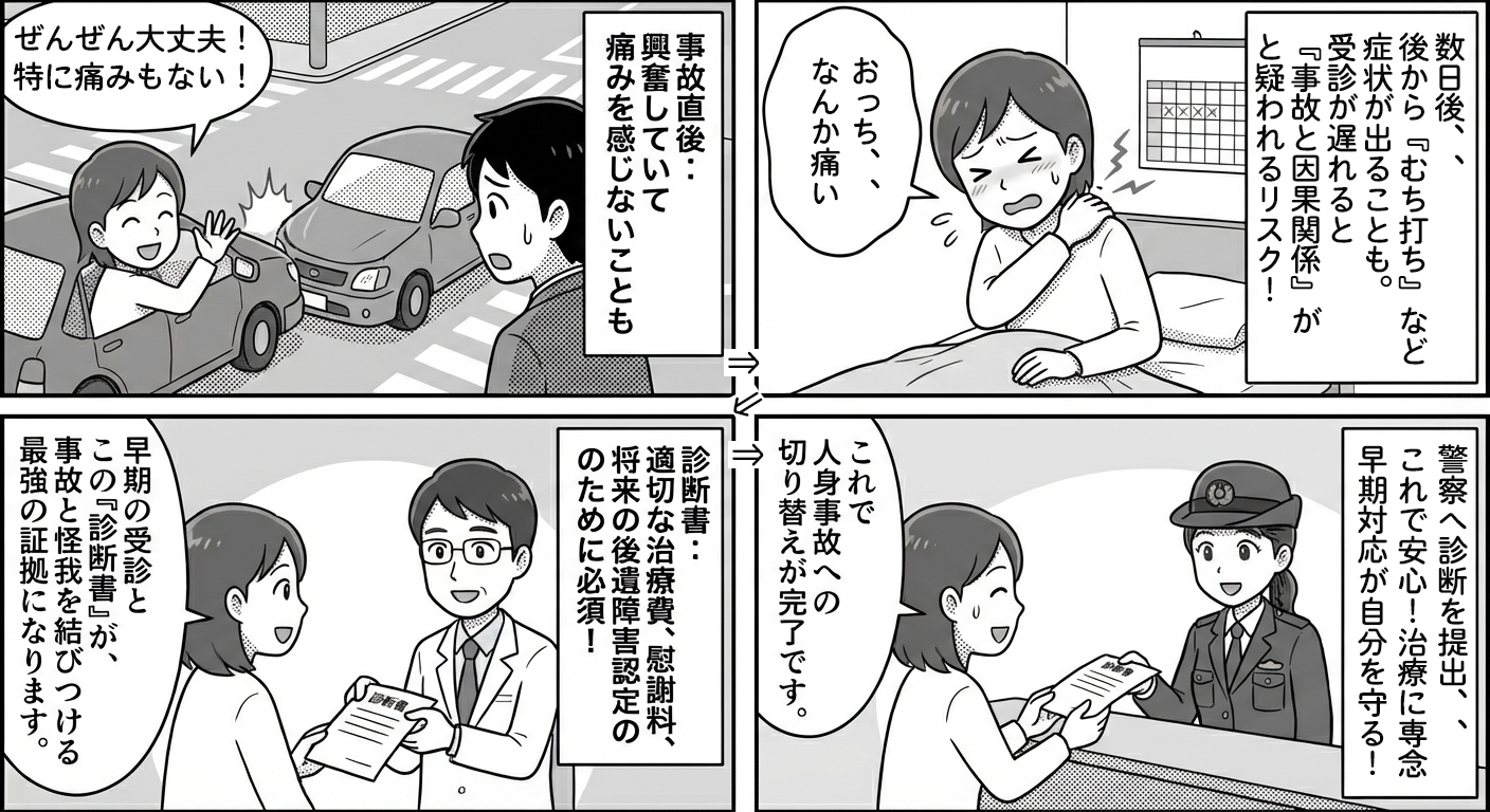 マンガ：交通事故に遭ったらまずは青山通り接骨院へ